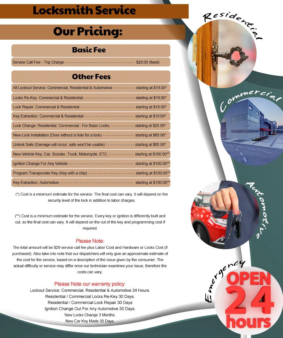 Five-Star Lock & Key Shop Venice, CA 310-895-2956 - pricing